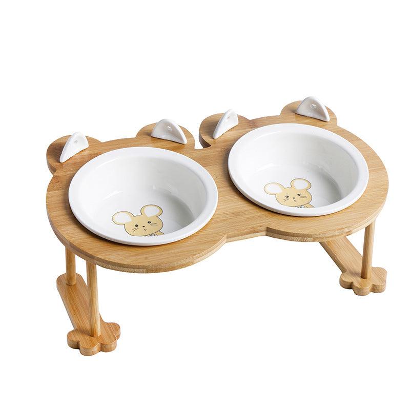 Elevatepet Ceramic Tilted Cat Bowl With Bamboo Stand