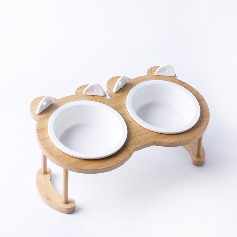 Elevatepet Ceramic Tilted Cat Bowl With Bamboo Stand