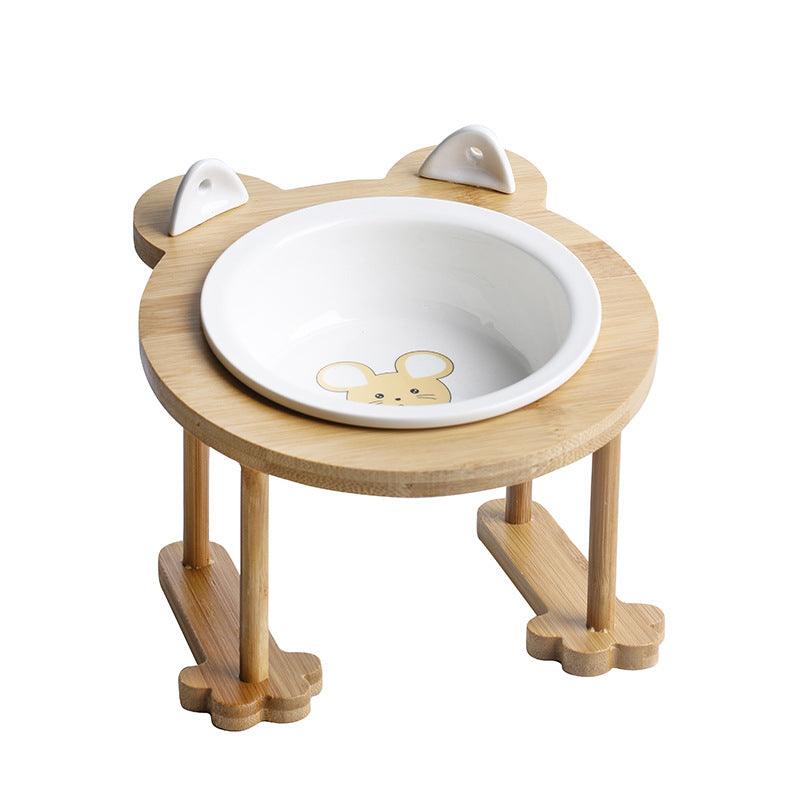 Elevatepet Ceramic Tilted Cat Bowl With Bamboo Stand